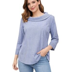 Talbots Blue White Stripe Boat Neck 3/4 Sleeve Shirt Top Size M Preppy Nautical